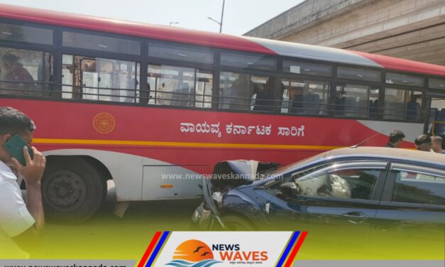 ಕಾರವಾರ ಬಿಲ್ಟ್ ಸರ್ಕಲ್ ಬಳಿ ಬಸ್ – ಕಾರು ಡಿಕ್ಕಿ; ತಪ್ಪಿದ‌ ದುರ್ಘಟನೆ